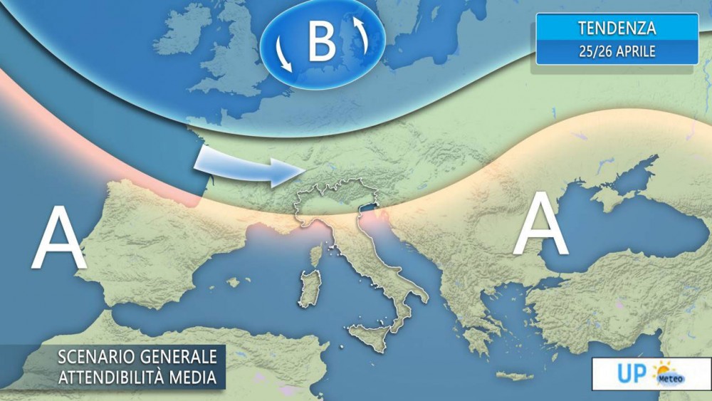 La tendenza meteo per il periodo 25 Aprile in Italia ed Europa