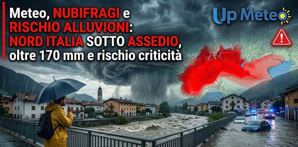 Rischio idrogeologico elevato tra Lombardia, Piemonte, Liguria e alta Toscana con possibili allagamenti diffusi