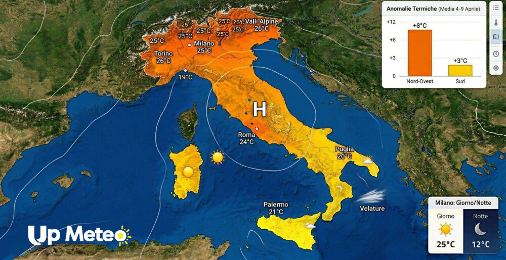 Anticiclone protagonista: Pasqua e Pasquetta con sole e massime sino a 24/26°C.