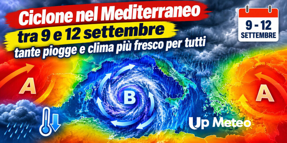 Ciclone nel Mediterraneo tra 9 e 12 settembre, tante piogge e clima più fresco per tutti