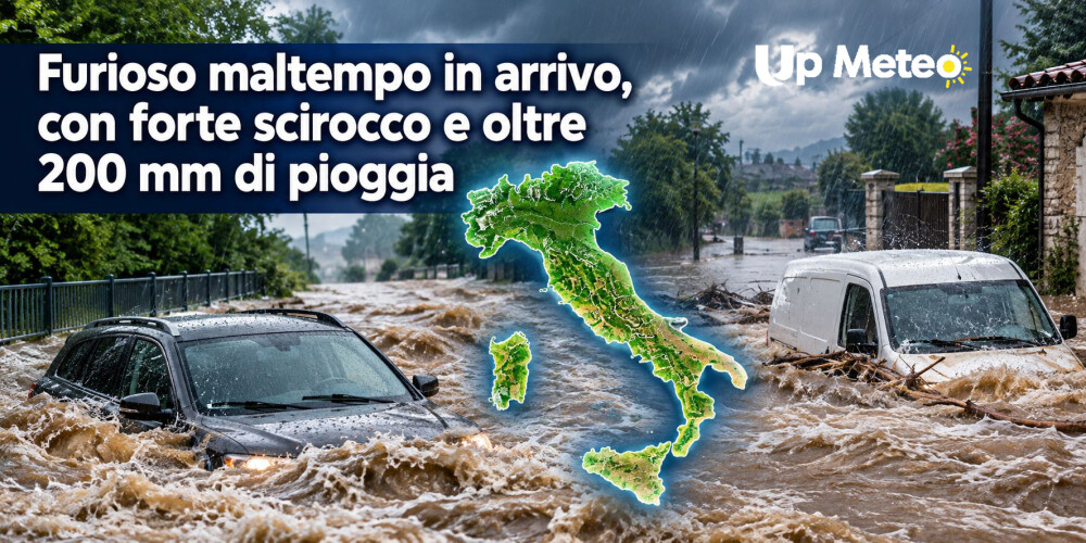 Furiosa ondata di maltempo: attesi oltre 200 mm di pioggia e forti venti di scirocco