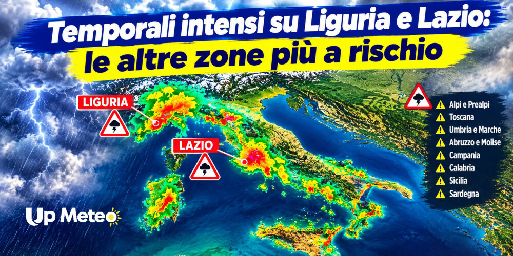 Temporali intensi, Liguria e Lazio tra le aree più colpite: le altre zone a rischio