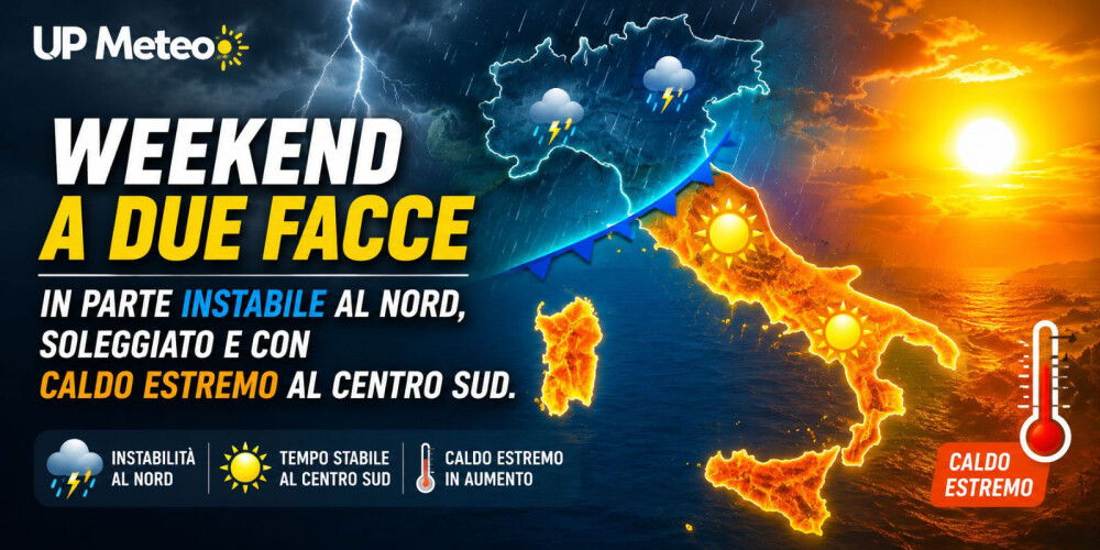 Italia divisa nel weekend: piogge al Nord, sole e afa intensa al Centro-Sud