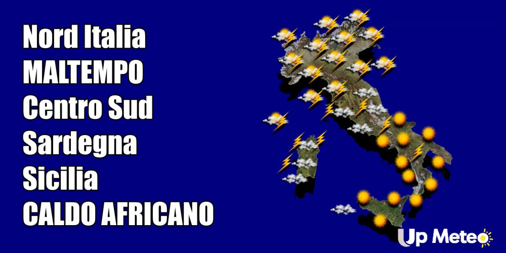 Meteo: maltempo al Nord con forte perturbazione, temperature roventi al Centro-Sud