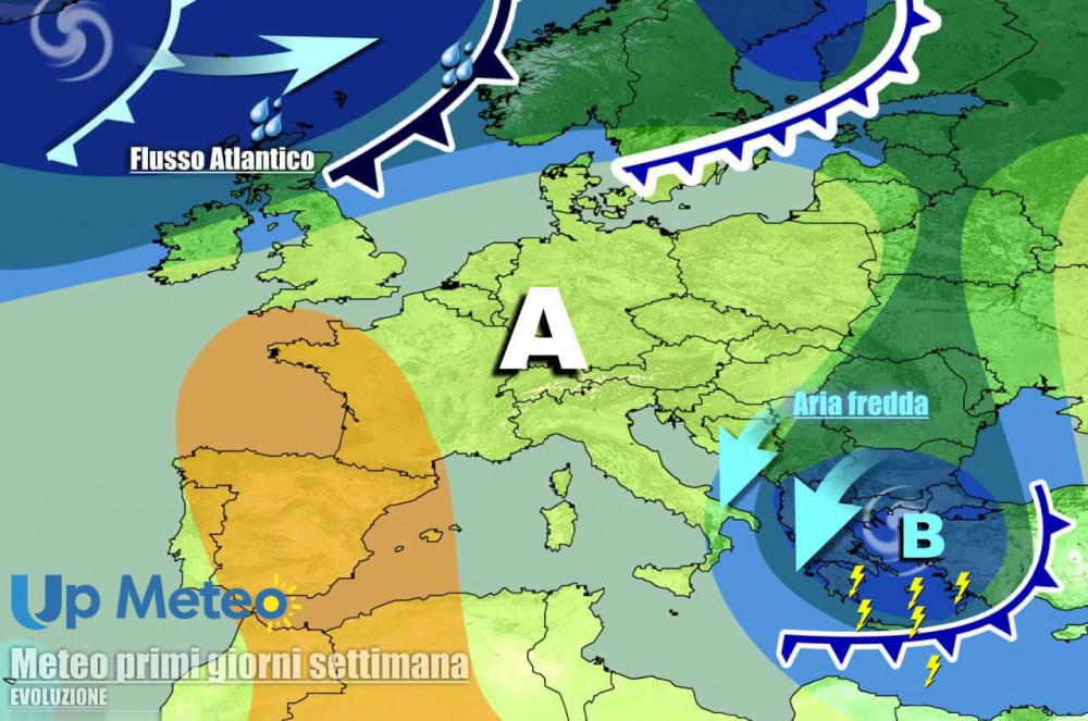 Alta Pressione su tutta l'Europa Centro-Occidentale nei primi giorni della settimana